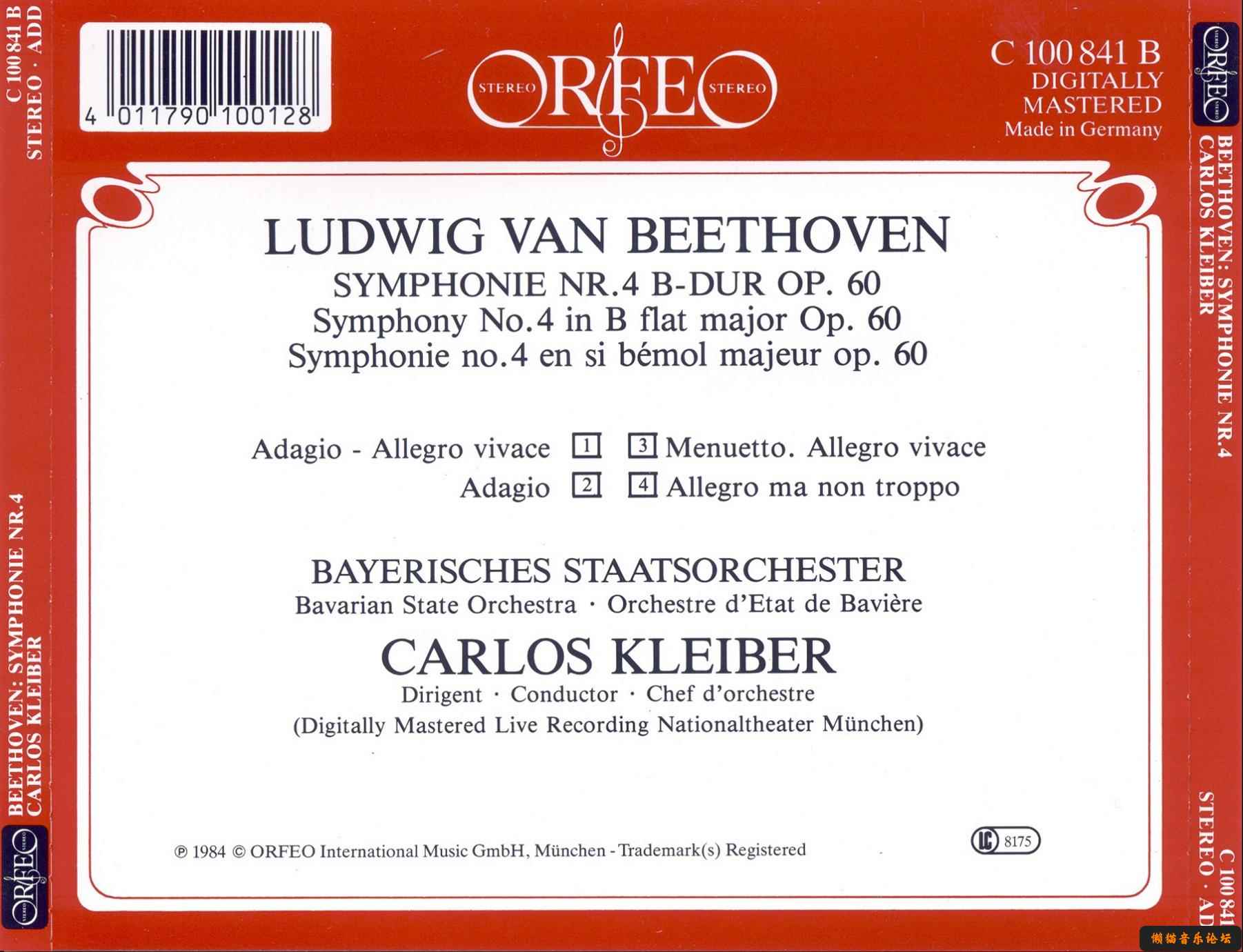 （16Bit）（FLAC）（CLASSICAL） Carlos Kleiber - Beethoven - Symphonies No.4 1984 16/44 16bit,封面,简介,摘自,网络, 1901