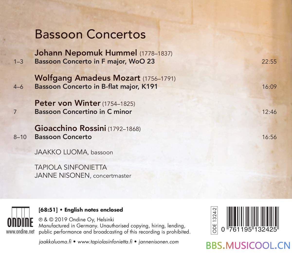 (分享)Mozart, Winter, Hummel &amp;amp; Rossini - Bassoon Concertos (Jaakko Luoma) 24-96 分享,链接,提取,提取码, 7278
